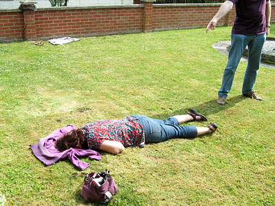 Colonel Mustard in the garden with the pistol